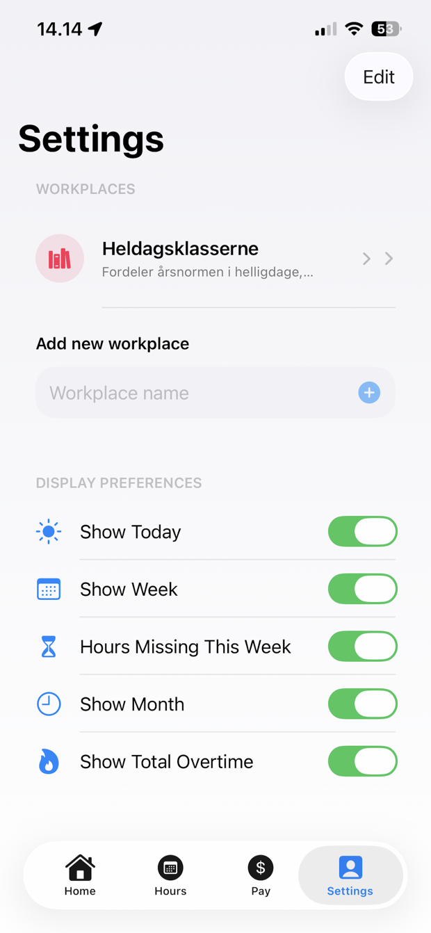 ClockHub Settings in English.